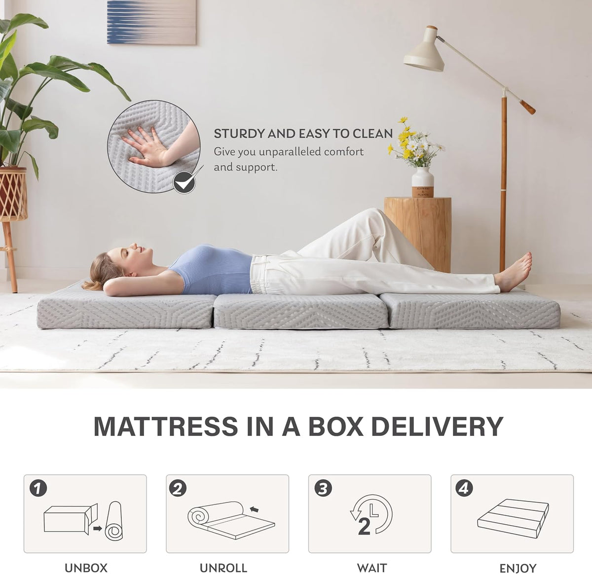 Twin Trifold Mattress, 4 Inch Foldable Gel Memory Foam Mattress