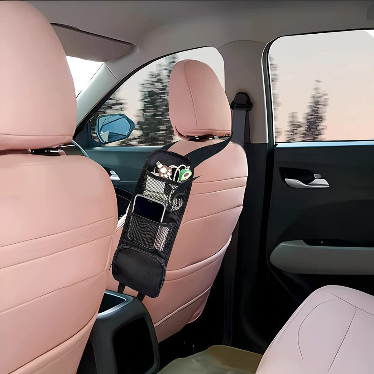 2PCS Car Seat Storage Hanging Bag, Multi-Pocket Seat Side Organizer, Multifunctional Mesh Net Pocket, Can Hold Mobile Phone, Wallet, Glasses, Suitable for Cars, Suvs, Trucks