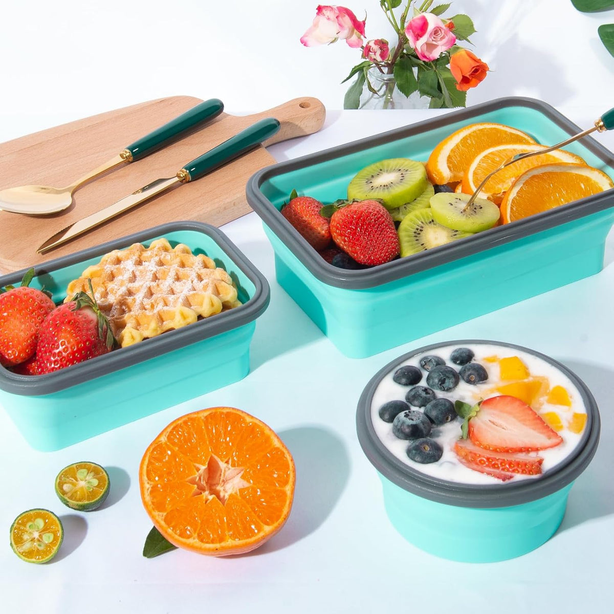 8 Pack Collapsible Food Storage Containers with Lids, Collapsible Storage Containers Sets Silicone Collapsible Bowls for Camping, RV Accessories, Travel Trailer Must