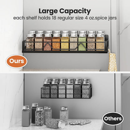 16.9 Inch Large Capacity Magnetic Spice Rack for Refrigerator Black, 4 Pack