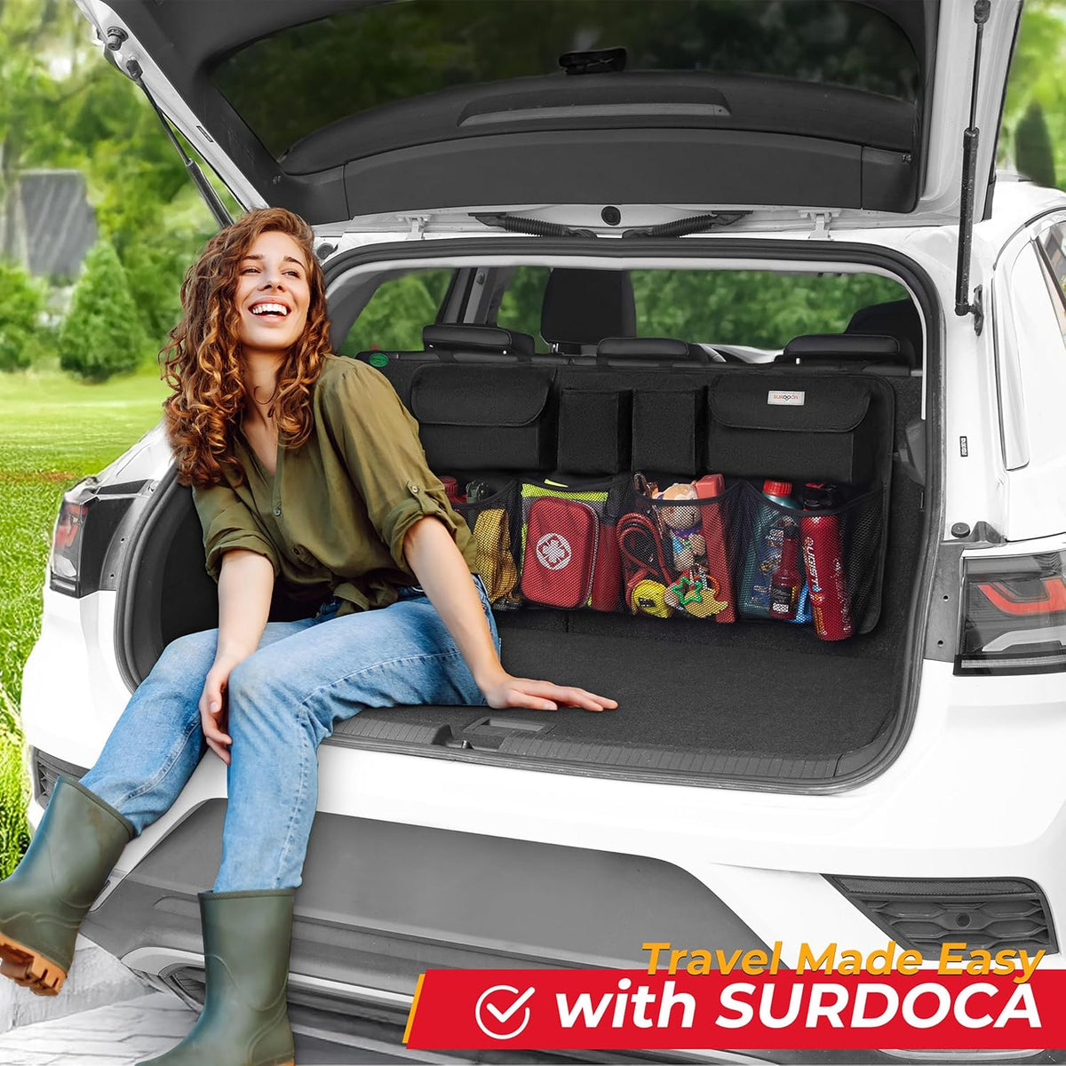 Car Trunk Organizer, LARGE CAPACITY Car Storage Bag with 8 Pockets, 7X Upgraded Trunk Storage Organizer for Car, SUV, Truck, MPV