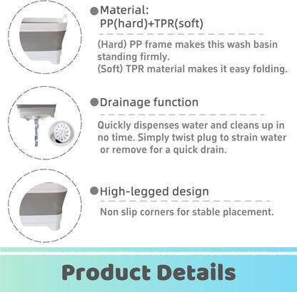 2.4Gal Collapsible Dish Basin with Drain Plug, Baby Bottle Wash Basin