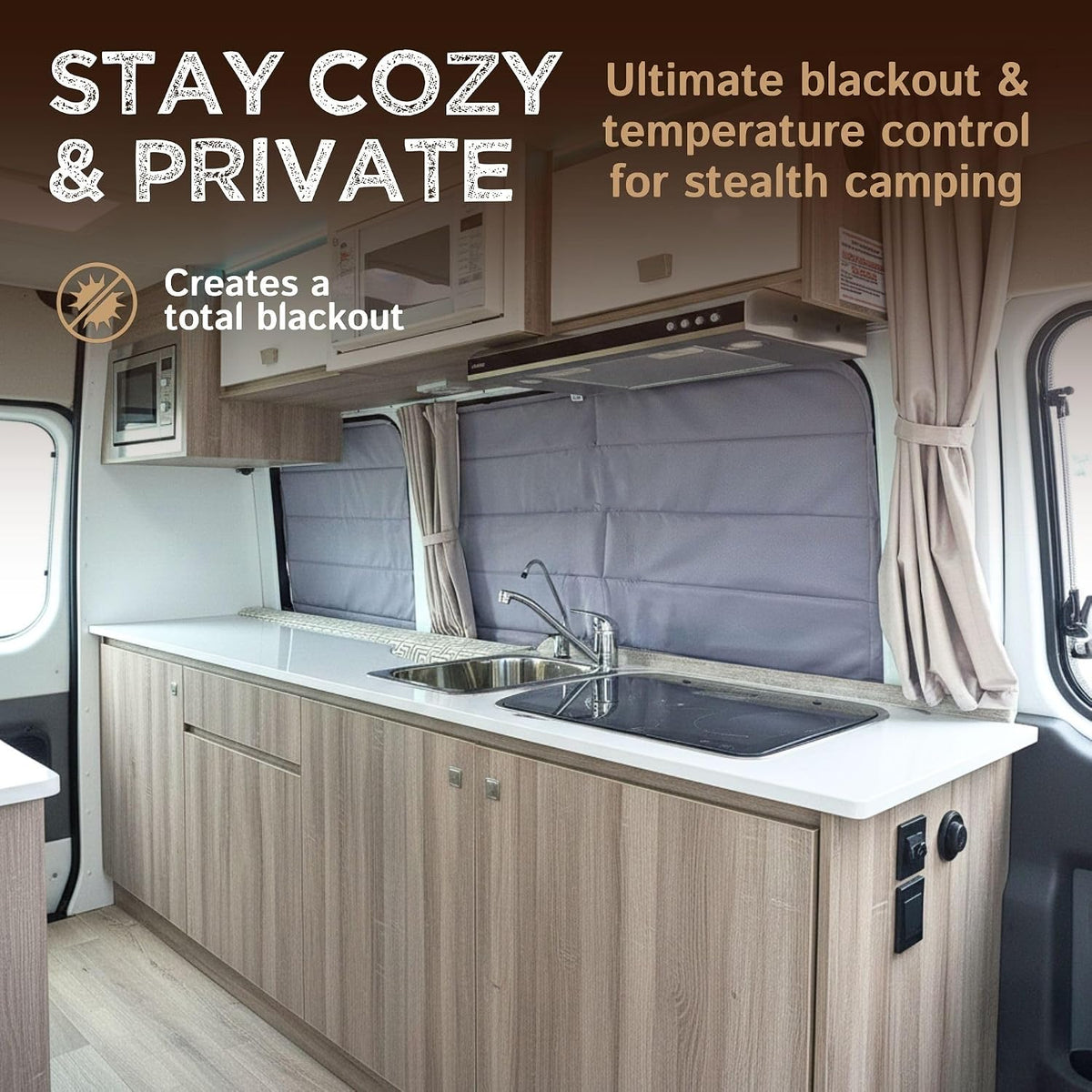 Insulated Blackout Mid Right Side Window Cover for Mercedes Sprinter Van Year 2007-2026 170" Length LWB & XLWB, NCV3 & VS30 (Bare Metal Frame)