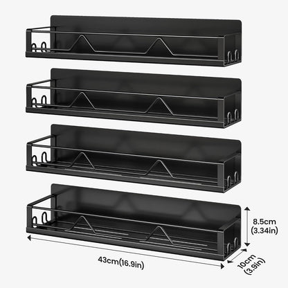 16.9 Inch Large Capacity Magnetic Spice Rack for Refrigerator Black, 4 Pack