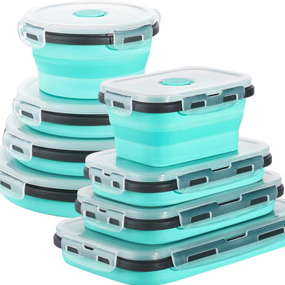 8 Pack Collapsible Food Storage Containers with Lids, Collapsible Storage Containers Sets Silicone Collapsible Bowls for Camping, RV Accessories, Travel Trailer Must