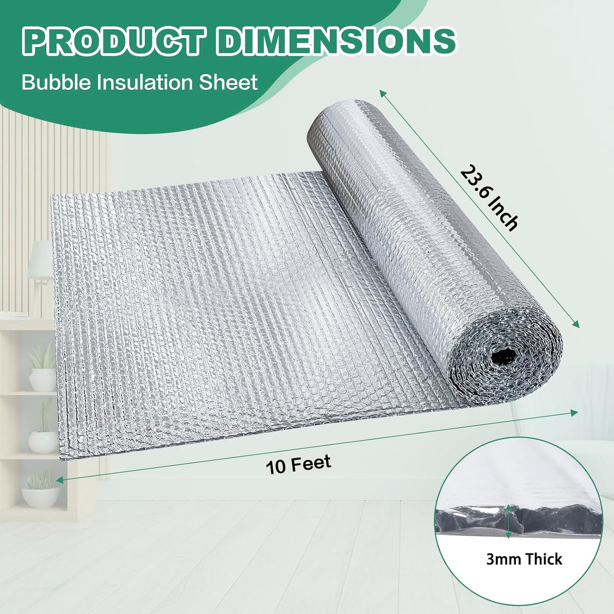 Bubble Insulation Sheet, Reflective Insulation Roll, 23.6IN X 10FT