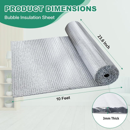 Bubble Insulation Sheet, Reflective Insulation Roll, 23.6IN X 10FT