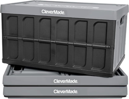 Collapsible Storage Bins with Lids, 46L 3 Pack, 75 Lb, Stone