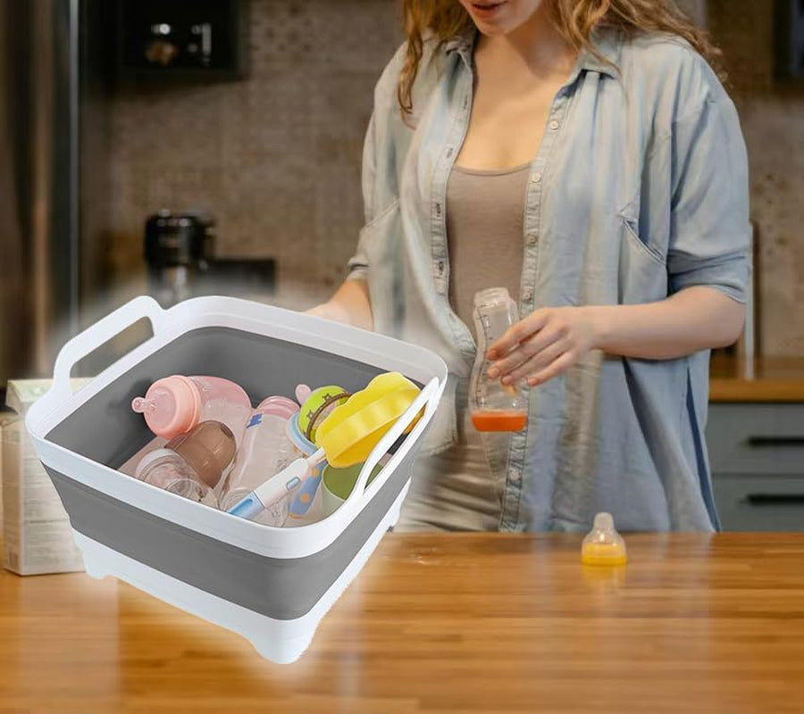 2.4Gal Collapsible Dish Basin with Drain Plug, Baby Bottle Wash Basin