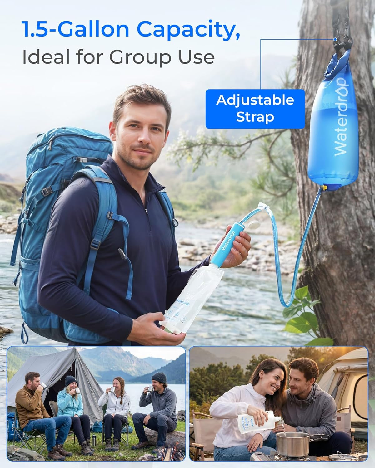 Gravity Water Filter Straw, Camping Water Filter, 0.1 Micron