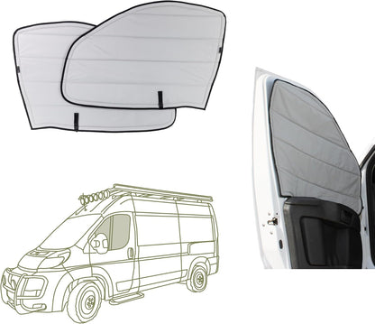 Insulated Blackout Front Door Window Covers Designed for RAM Promaster Van Years 2014 to Current Model (Pair) - Cool Gray
