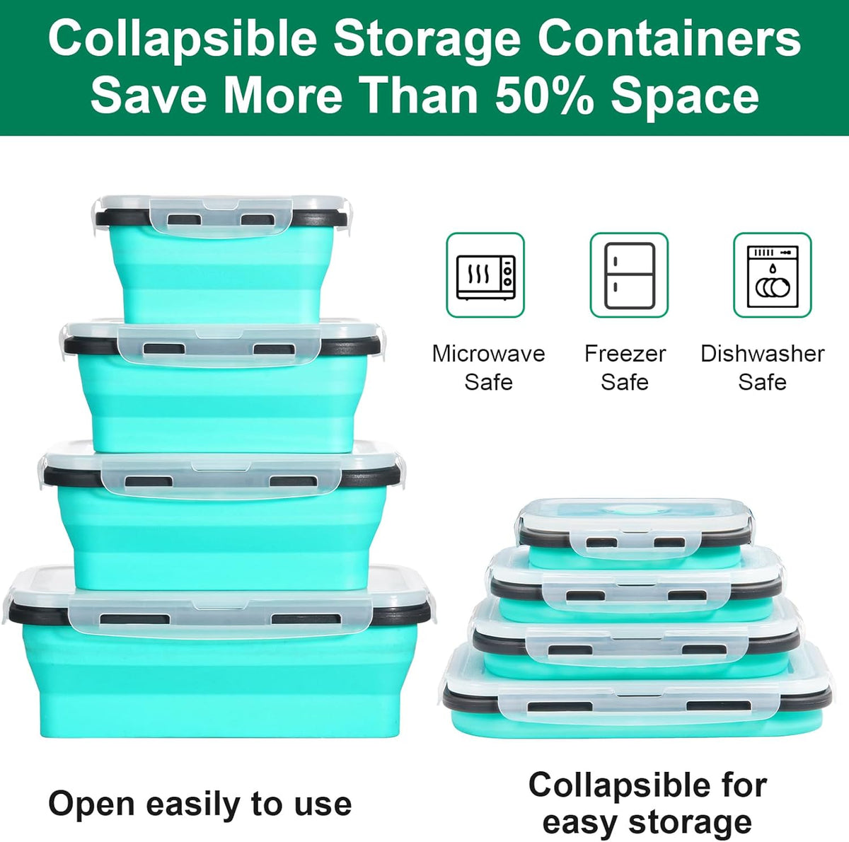 8 Pack Collapsible Food Storage Containers with Lids, Collapsible Storage Containers Sets Silicone Collapsible Bowls for Camping, RV Accessories, Travel Trailer Must