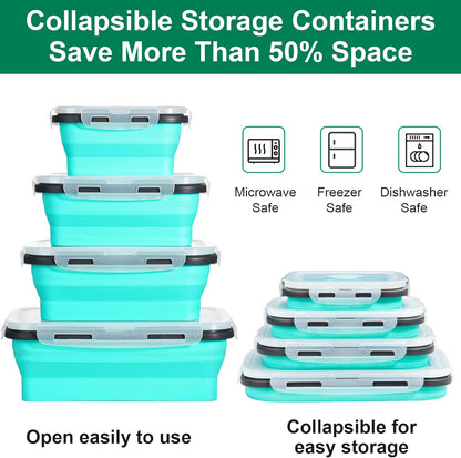 8 Pack Collapsible Food Storage Containers with Lids, Collapsible Storage Containers Sets Silicone Collapsible Bowls for Camping, RV Accessories, Travel Trailer Must