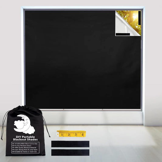 Portable Blackout Curtains, 157" X 57" No Drill Window Shades DIY, Velcro Black Out Window Cover, Temporary Blackout Blinds for Travel RV Car Bedroom