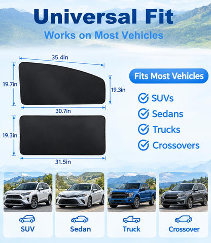 Magnetic Car Window Shades 4 Pcs 99% UV Light Block Privacy Curtains