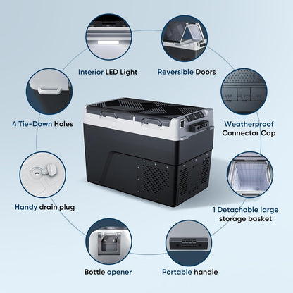 12 Volt Refrigerator Car Fridge 40QT Dual Zone Electric Cooler