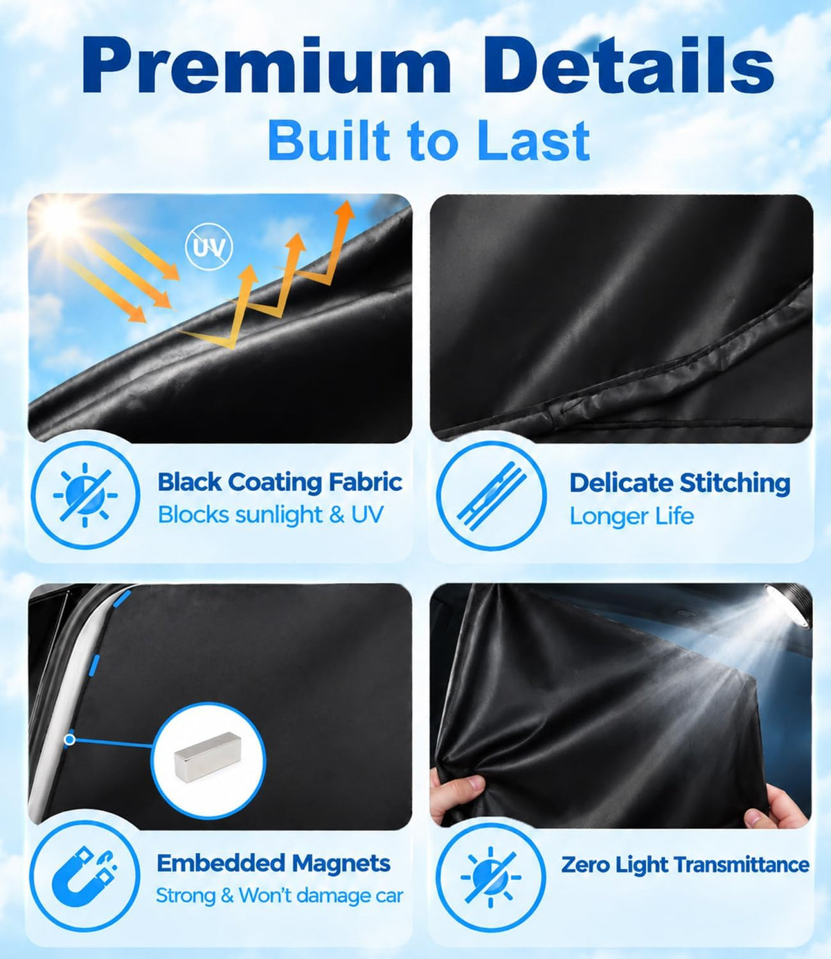 Magnetic Car Window Shades 4 Pcs 99% UV Light Block Privacy Curtains