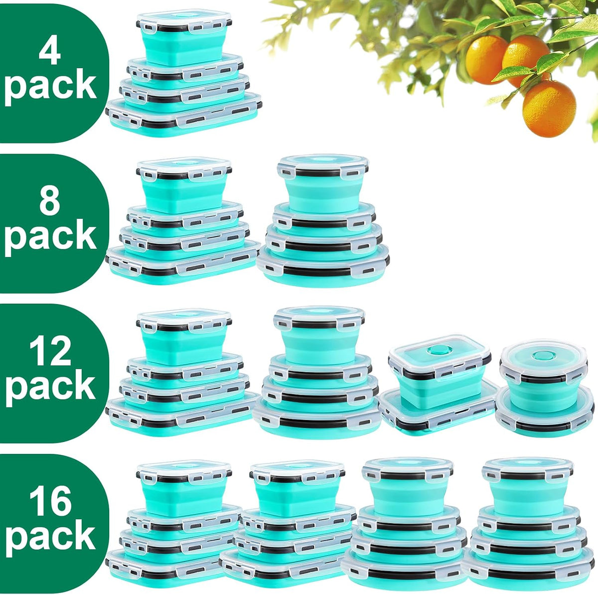 8 Pack Collapsible Food Storage Containers with Lids, Collapsible Storage Containers Sets Silicone Collapsible Bowls for Camping, RV Accessories, Travel Trailer Must