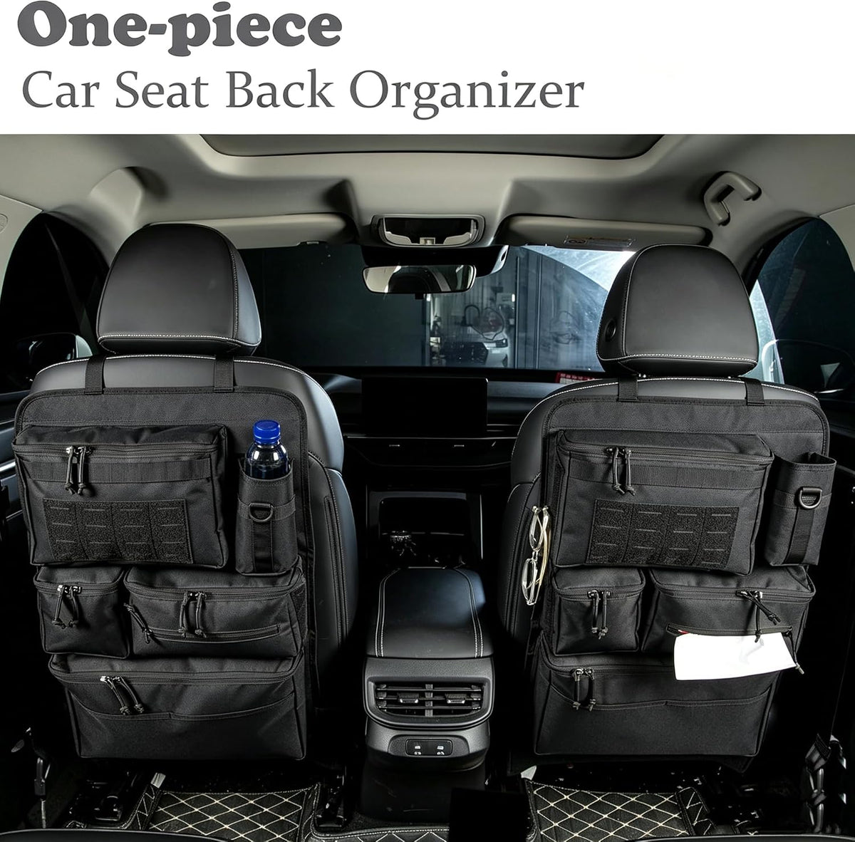 One-Piece Universal Car Seat Back Organizer with Tissue & Water Bottle Bag