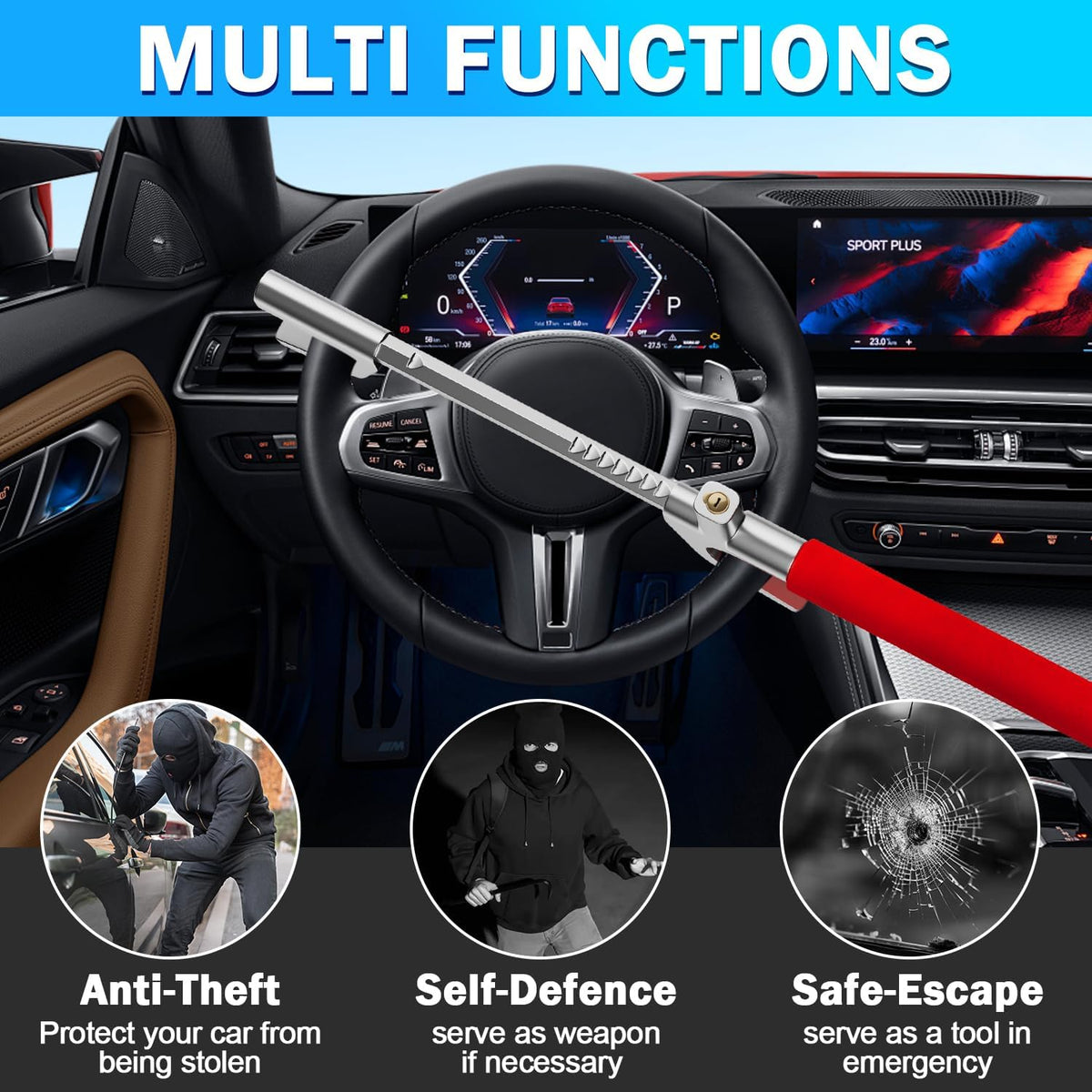 Steering Wheel Lock Universal Security Car Locks with Safety Hammer