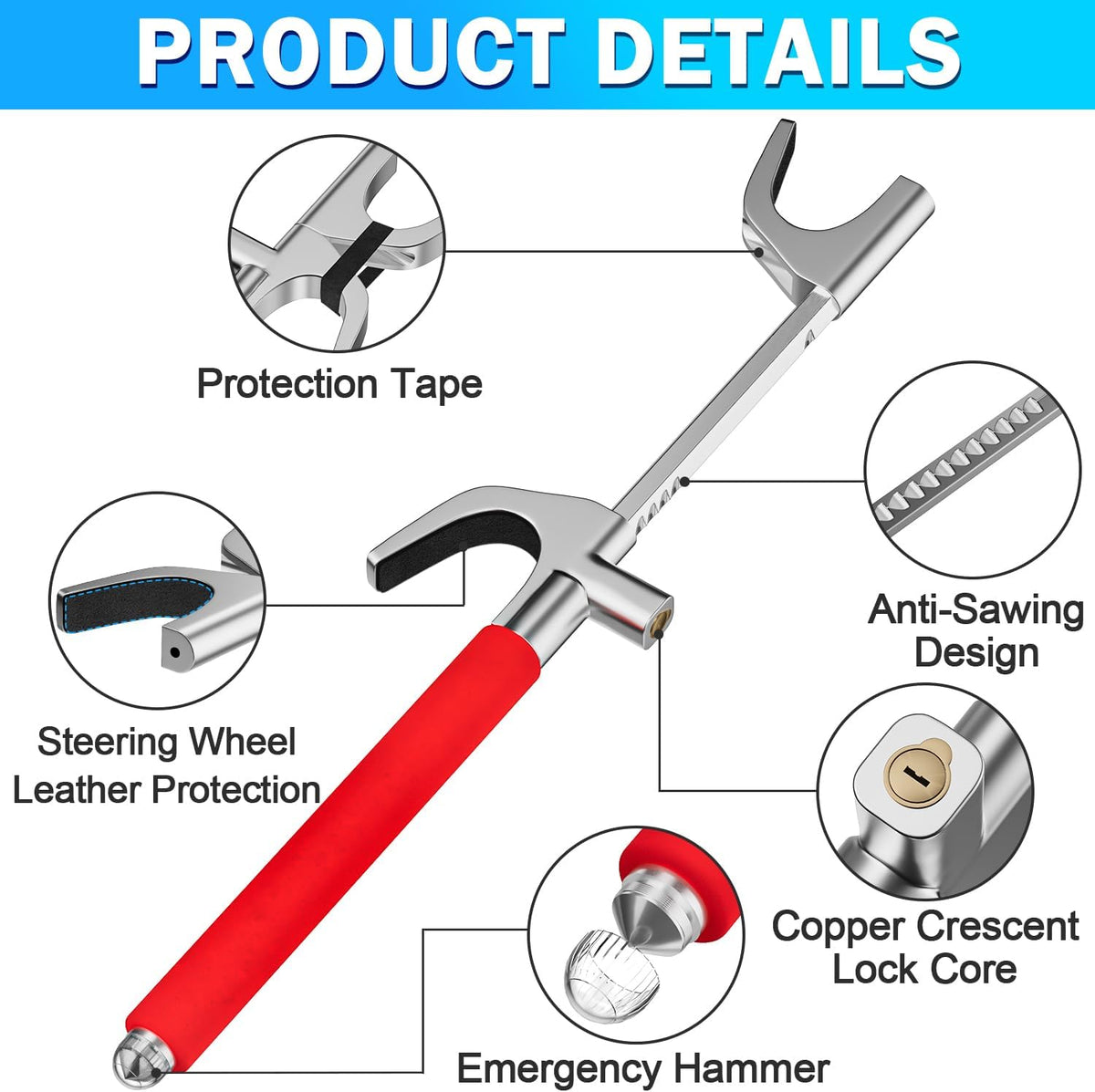 Steering Wheel Lock Universal Security Car Locks with Safety Hammer