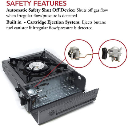 Portable Butane Camping Stove with Case: Automatic Ignition, Precise Heat Control - Camping & Tailgating and Outdoor Cooking