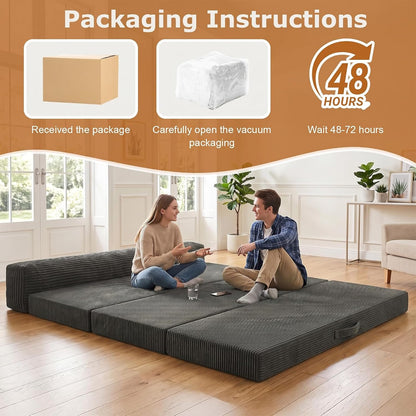 6 Inch Tri-Fold Memory Foam Mattress Full Size, 5 in 1 Convertible Sofa Bed, Foldable Floor Futon Sleeper Couch with Washable Cover & High-Density Foam, Portable Guest Bed for Living Room