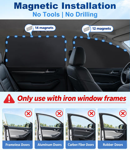 Magnetic Car Window Shades 4 Pcs 99% UV Light Block Privacy Curtains