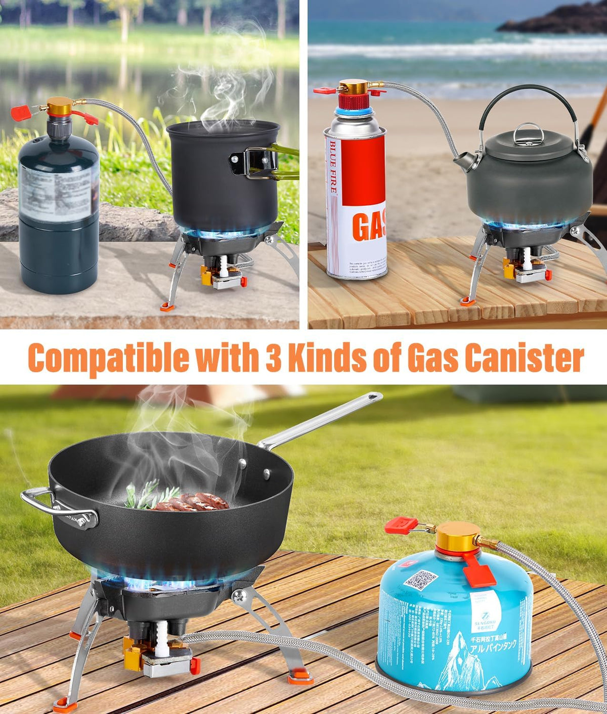 7200W Windproof Camp Stove, Camping Gas Stove with Piezo Ignition