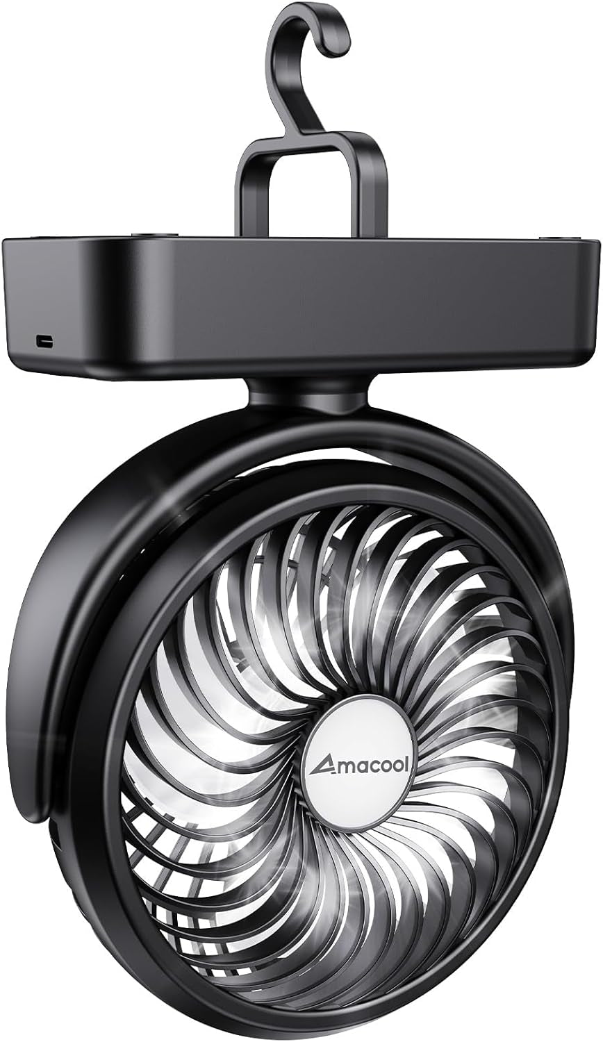 Portable Camping Fan with LED Lantern- 40H Work Time Rechargeable