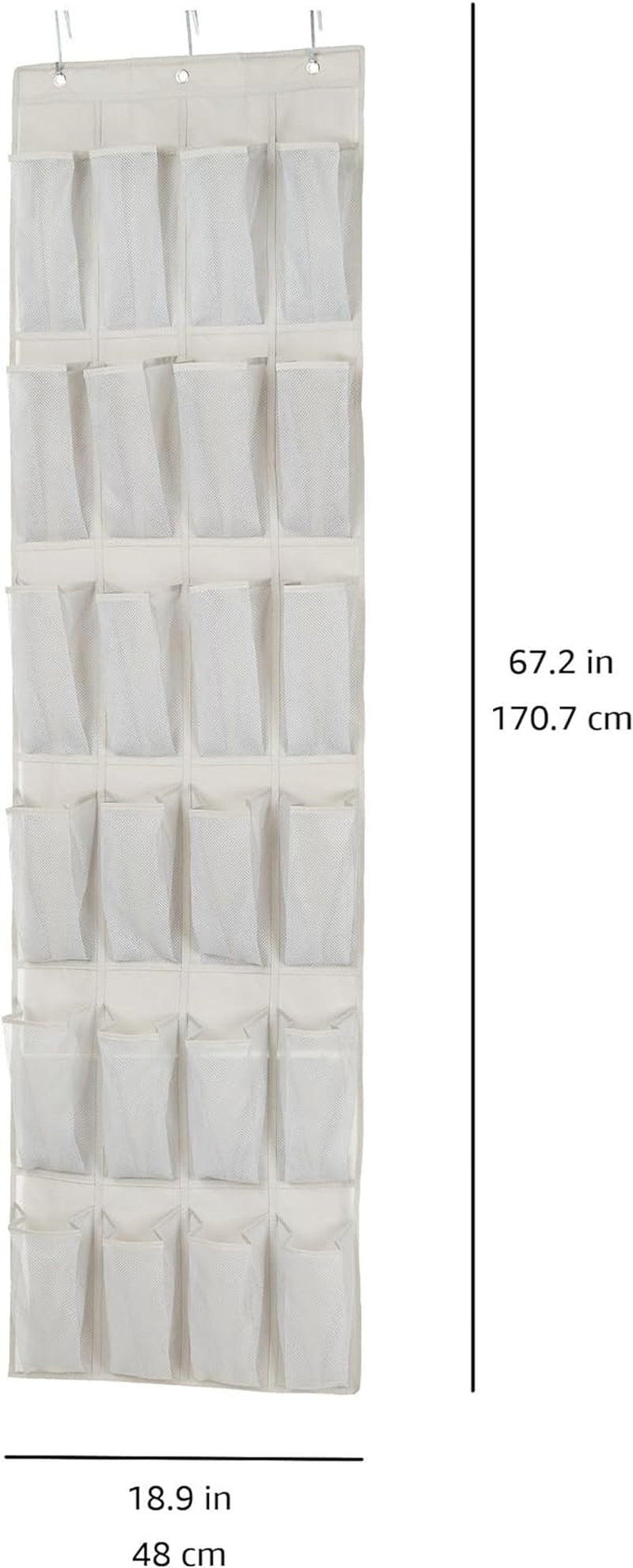 24 Medium Mesh Pocket Over-The-Door Hanging Shoe Organizer, Space Saving Shoe Storage, Light Grey
