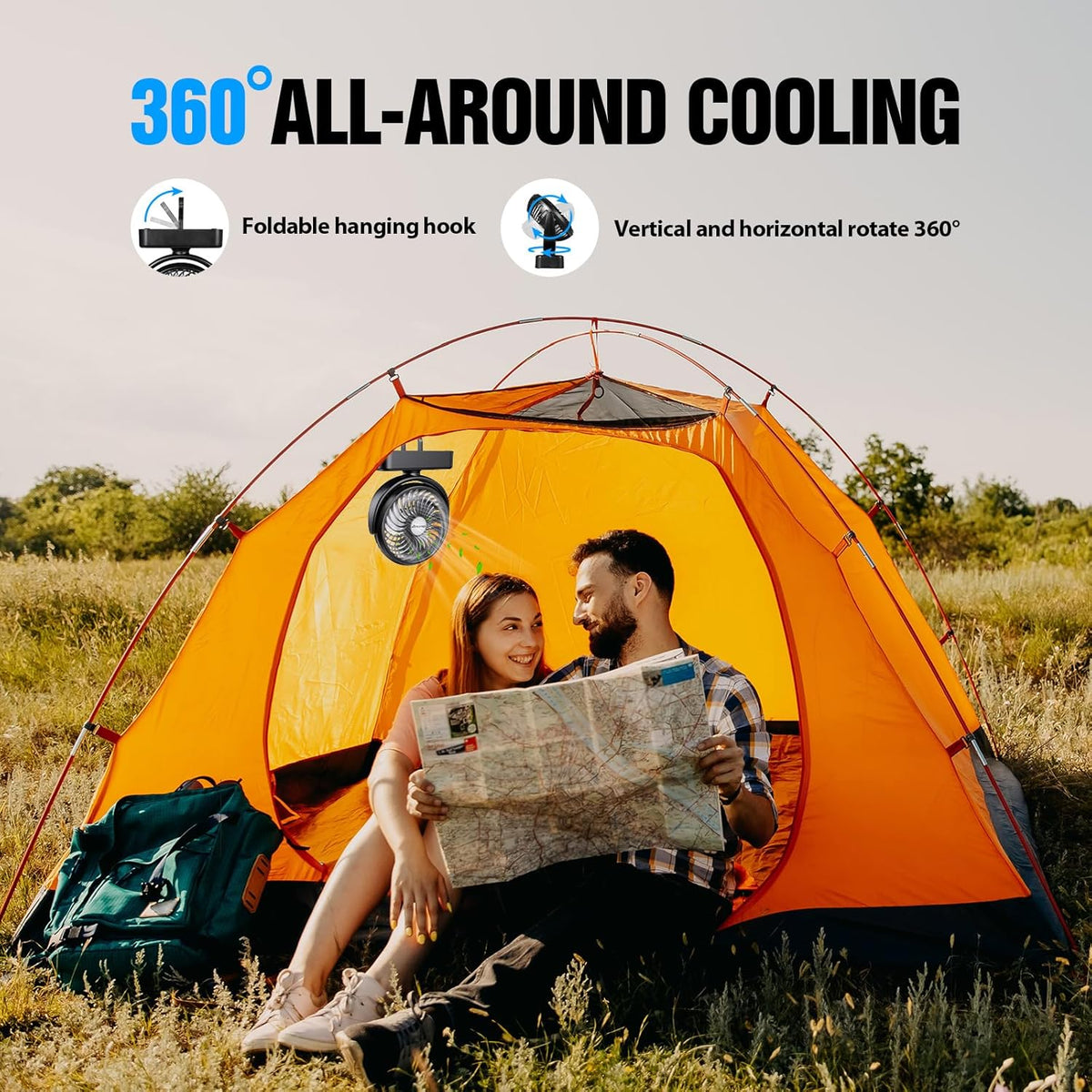 Portable Camping Fan with LED Lantern- 40H Work Time Rechargeable