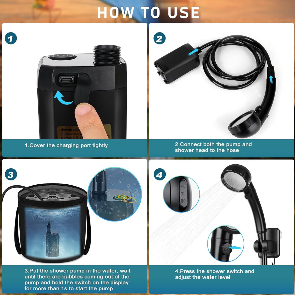 Rechargeable Camping Shower with Collapsible Bucket Handle 20L