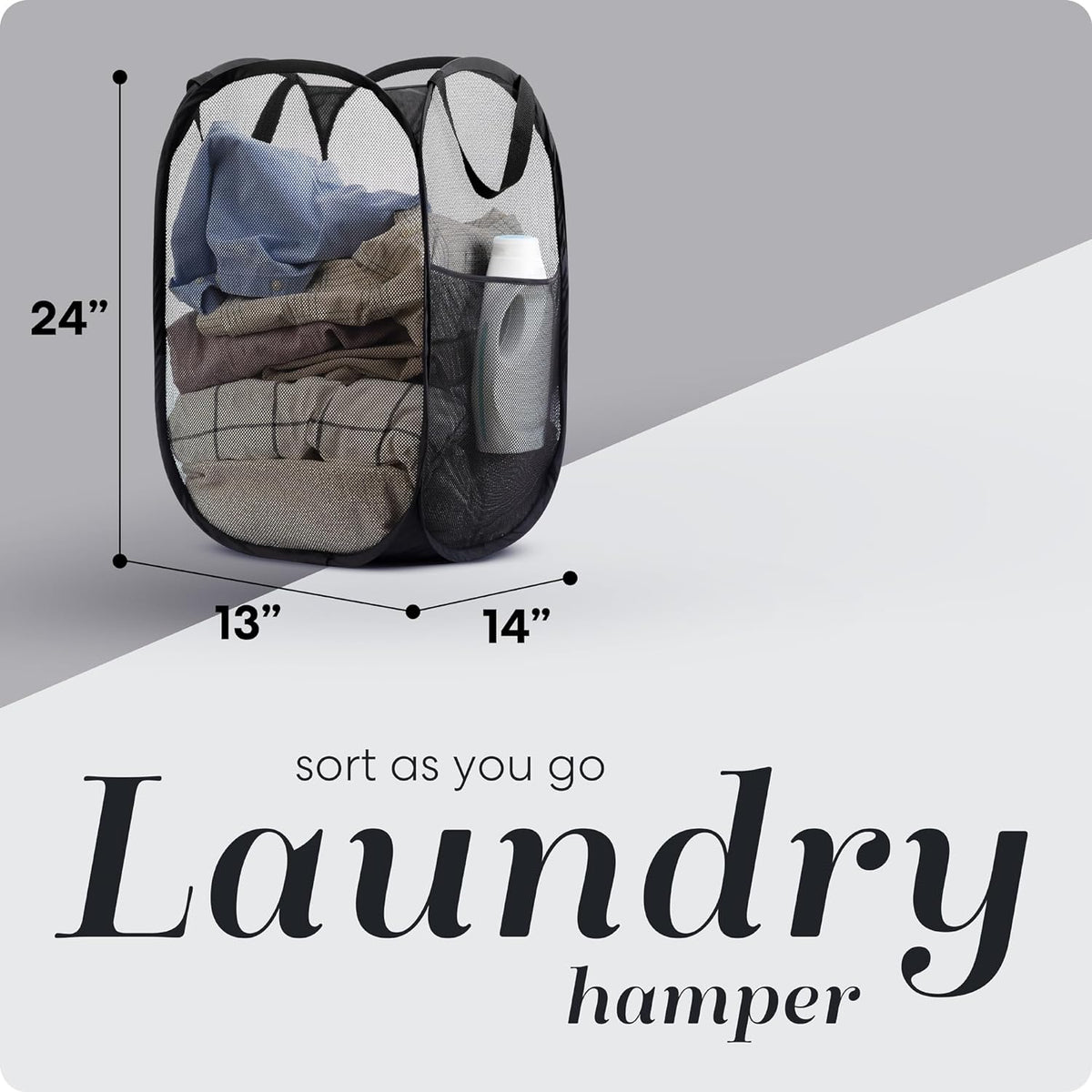 Mesh Pop-Up Hamper Collapsible with Side Pocket 2-Pack
