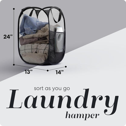 Mesh Pop-Up Hamper Collapsible with Side Pocket 2-Pack