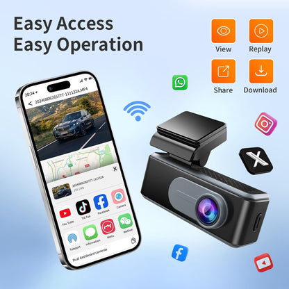 4K Front and Rear Dual Dash Cam with Wi-Fi and Mobile App Integration