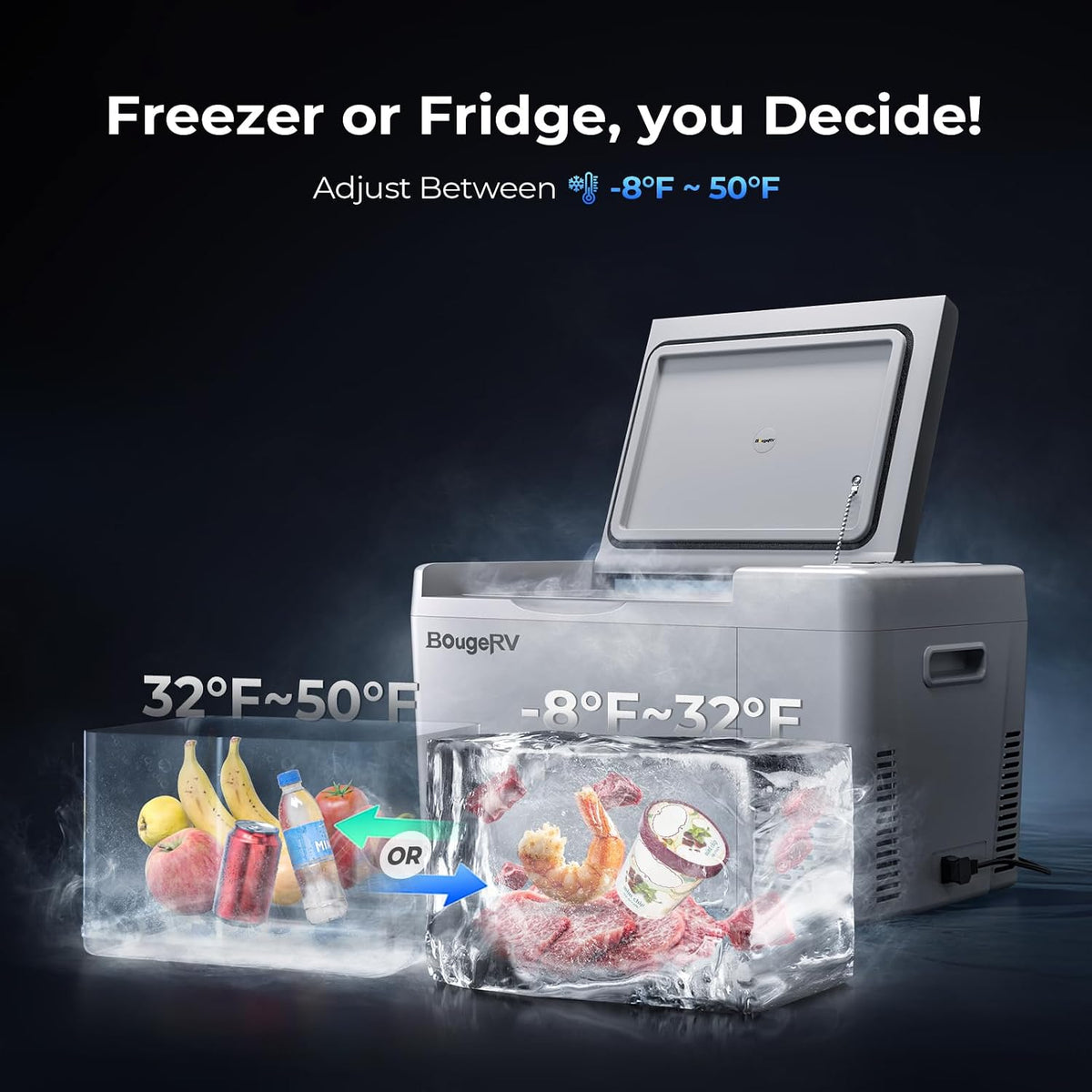 12V Refrigerator 23 Quart, -8℉~50℉ Portable Freezer for Car, Grey