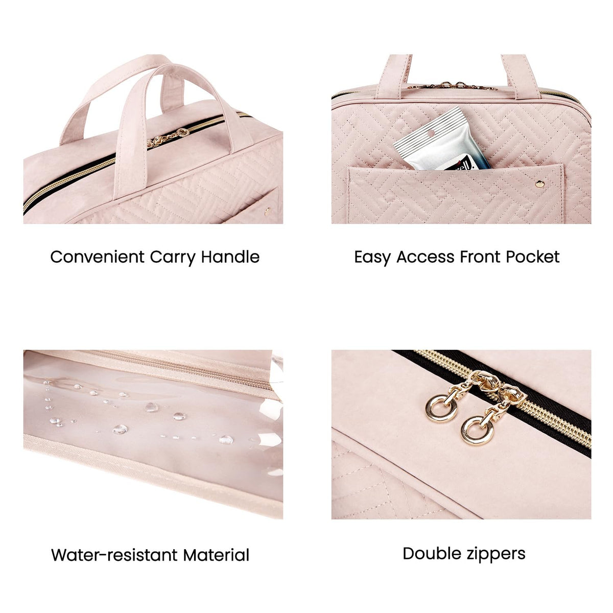 Toiletry Bag Travel Bag with Hanging Hook, Water-Resistant Makeup Cosmetic Bag Travel Organizer for Accessories, Shampoo, Full-Size Container, Toiletries (Black, Medium)