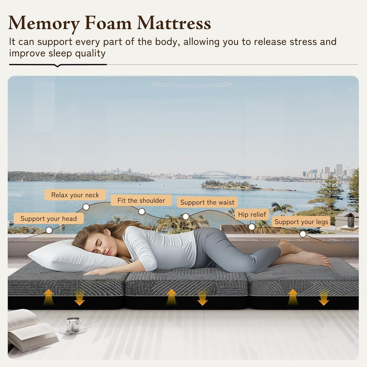 Tri Folding Mattress Queen Size - 6 Inch Foldable Floor Sofa Bed
