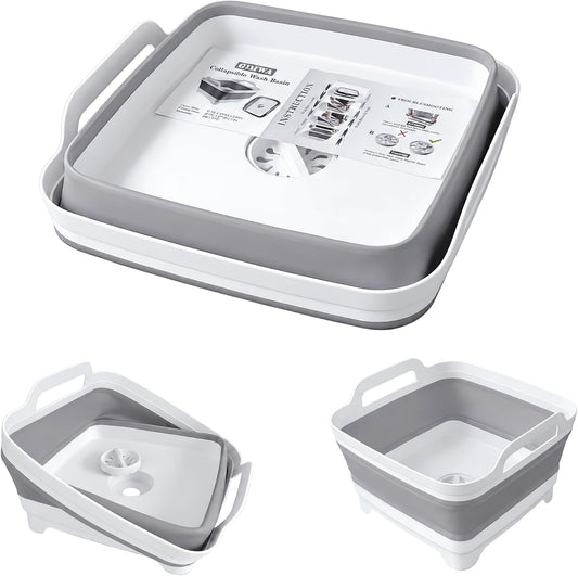 2.4Gal Collapsible Dish Basin with Drain Plug, Baby Bottle Wash Basin