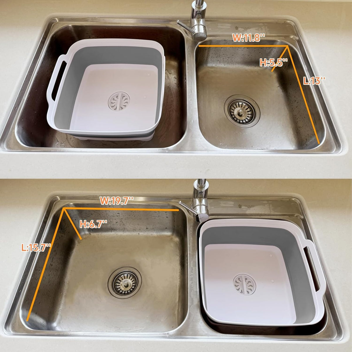 2.4Gal Collapsible Dish Basin with Drain Plug, Baby Bottle Wash Basin