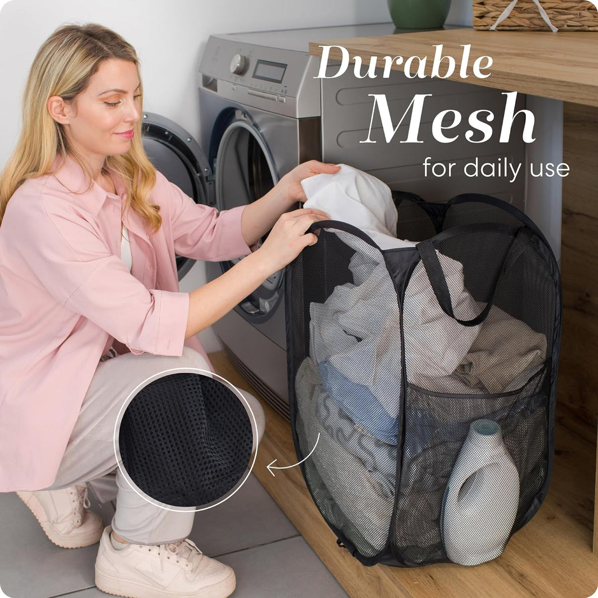 Mesh Pop-Up Hamper Collapsible with Side Pocket 2-Pack