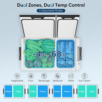 12 Volt Refrigerator Car Fridge 40QT Dual Zone Electric Cooler