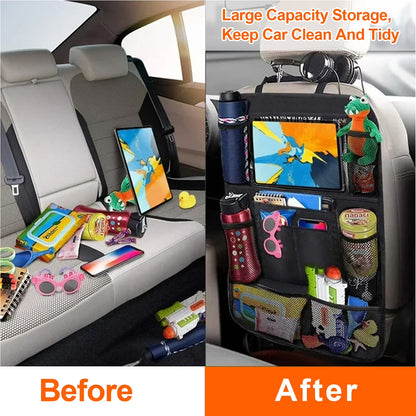 Car Backseat Organizer Set - 2 Pack Kick Mats with Tablet Holder for Kids, Travel Accessories for Efficient Car Storage
