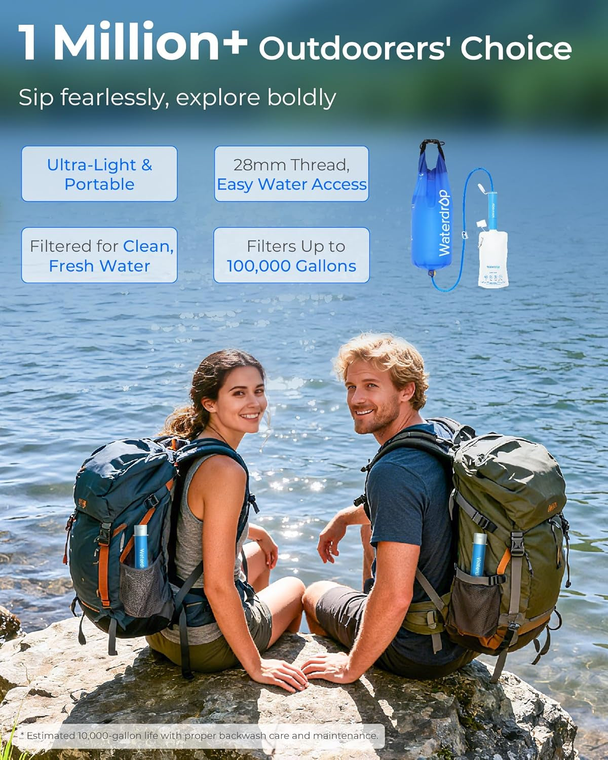 Gravity Water Filter Straw, Camping Water Filter, 0.1 Micron