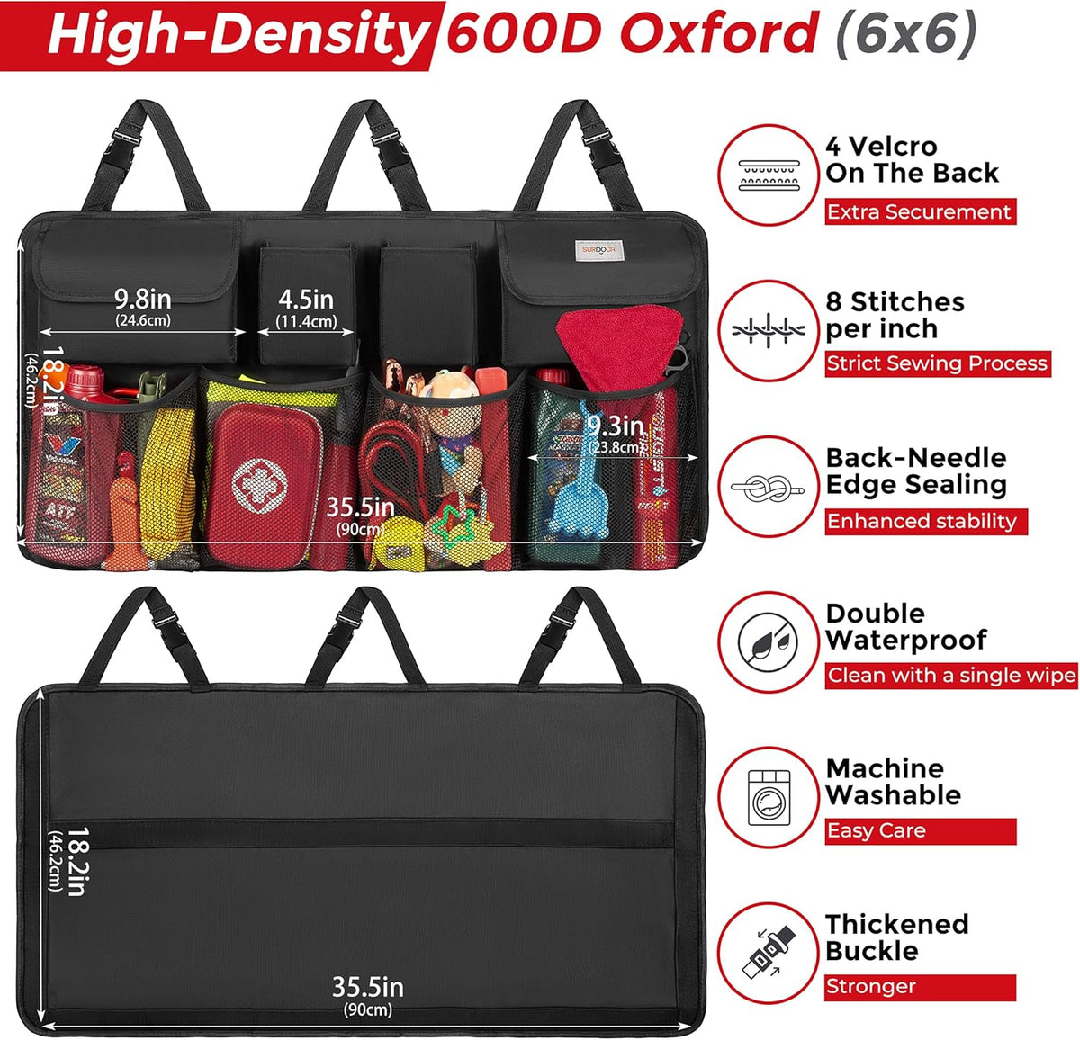 Car Trunk Organizer, LARGE CAPACITY Car Storage Bag with 8 Pockets, 7X Upgraded Trunk Storage Organizer for Car, SUV, Truck, MPV