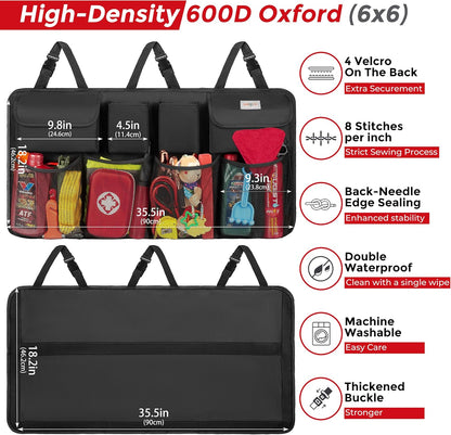 Car Trunk Organizer, LARGE CAPACITY Car Storage Bag with 8 Pockets, 7X Upgraded Trunk Storage Organizer for Car, SUV, Truck, MPV
