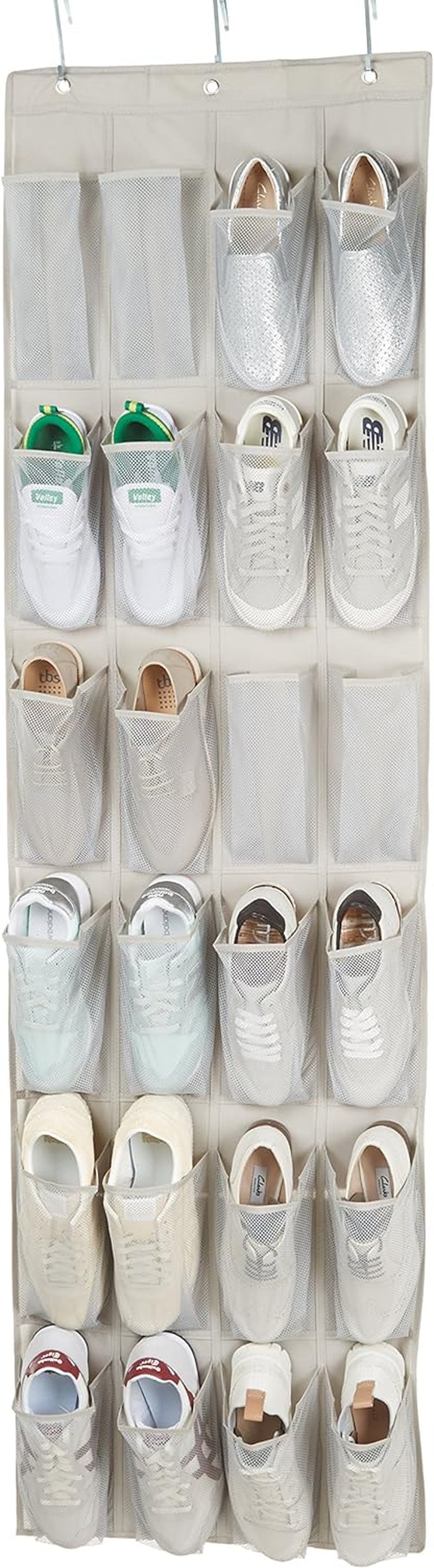24 Medium Mesh Pocket Over-The-Door Hanging Shoe Organizer, Space Saving Shoe Storage, Light Grey
