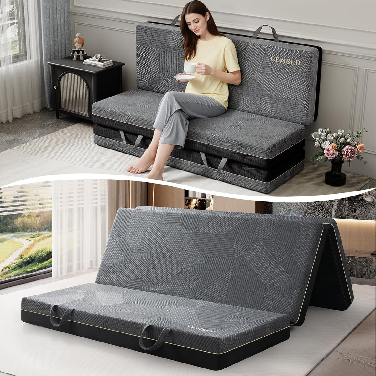 Tri Folding Mattress Queen Size - 6 Inch Foldable Floor Sofa Bed