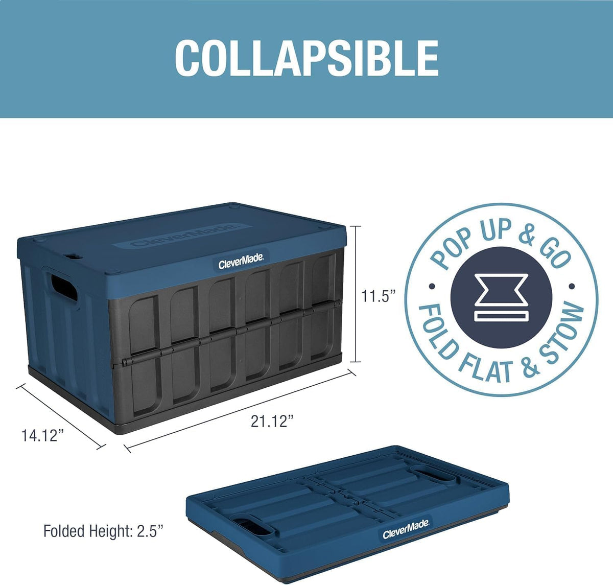 Collapsible Storage Bins with Lids, 46L 3 Pack, 75 Lb, Obsidian